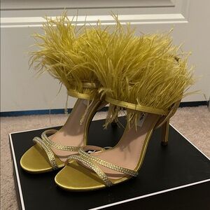 Nina Feathered Heels (chartreuse)